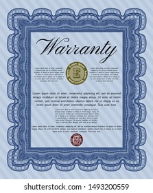 Blue Retro Warranty template. With background. Detailed. Good design. 