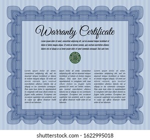 Blue Retro Warranty template. With background. Customizable, Easy to edit and change colors. Money Pattern design. 
