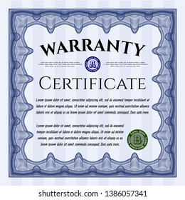 Blue Retro Warranty template. Beauty design. Vector illustration. With great quality guilloche pattern. 