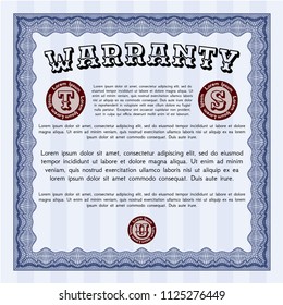 Blue Retro Warranty template. With complex background. Money style design. Vector illustration. 