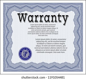 Blue Retro Warranty template. With complex background. Customizable, Easy to edit and change colors. Retro design. 