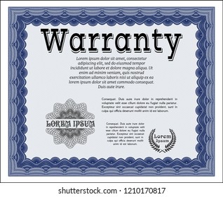 Blue Retro Warranty template. Complex background. Sophisticated design. Customizable, Easy to edit and change colors. 