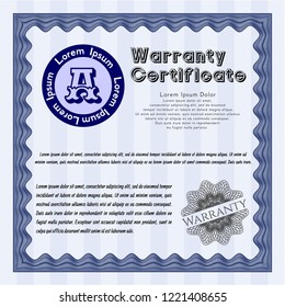 Blue Retro Warranty template. Complex background. Retro design. Detailed. 