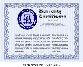 Blue Retro Warranty template. With complex background. Money style design. Vector illustration. 