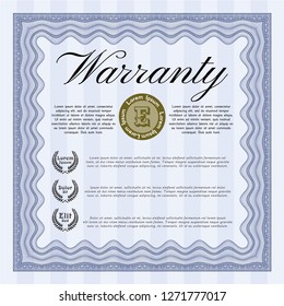 Blue Retro Warranty template. Complex background. Detailed. Retro design. 