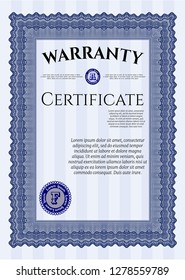 Blue Retro Warranty template. With complex linear background. Modern design. Customizable, Easy to edit and change colors. 