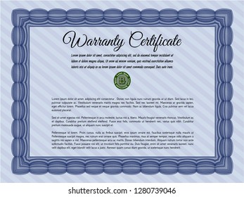 Blue Retro Warranty template. With complex linear background. Detailed. Modern design. 