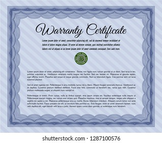 Blue Retro Warranty template. With complex background. Excellent design. Vector illustration. 
