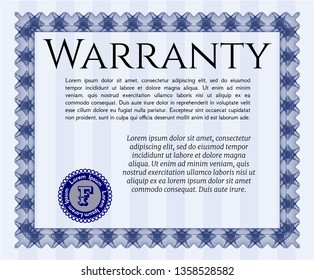 Blue Retro Warranty template. Complex background. Customizable, Easy to edit and change colors. Money Pattern design. 