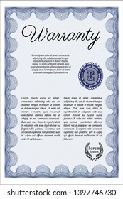Blue Retro Warranty template. With complex background. Detailed. Artistry design. 