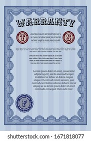 Blue Retro Warranty template. With complex linear background. Vector illustration. Good design. 