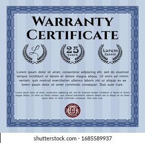 Blue Retro Warranty template. Complex background. Money style design. Customizable, Easy to edit and change colors. 