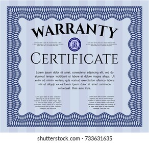 Blue Retro Warranty template. With complex background. Good design. Detailed. 