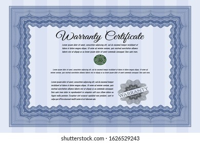 Blue Retro Warranty template. Customizable, Easy to edit and change colors. With guilloche pattern and background. Beauty design. 