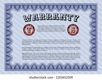 Blue Retro Warranty template. Retro design. Detailed. With guilloche pattern. 