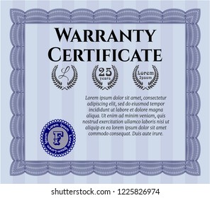 Blue Retro Warranty template. Detailed. With complex linear background. Lovely design. 