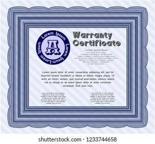 Blue Retro Warranty template. Detailed. With complex linear background. Retro design. 