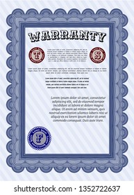 Blue Retro Warranty template. Detailed. With guilloche pattern. Nice design. 