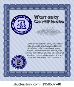 Blue Retro Warranty template. Detailed. With linear background. Perfect design. 