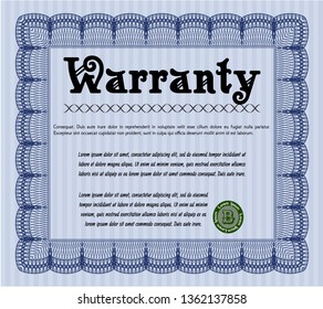 Blue Retro Warranty template. Detailed. With background. Modern design. 