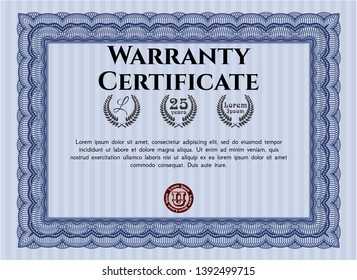 Blue Retro Warranty template. Detailed. Easy to print. Money Pattern design. 