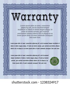 Blue Retro Warranty template. Excellent design. Complex background. Customizable, Easy to edit and change colors. 