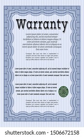 Blue Retro Warranty template. Excellent design. With guilloche pattern. Detailed. 