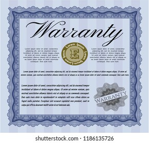 Blue Retro Warranty template. With great quality guilloche pattern. Customizable, Easy to edit and change colors. Nice design. 