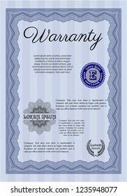 Blue Retro Warranty template. With great quality guilloche pattern. Customizable, Easy to edit and change colors. Money Pattern. 