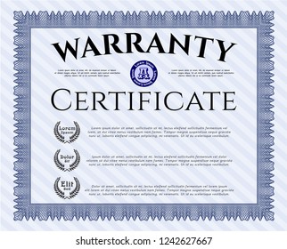 Blue Retro Warranty template. With great quality guilloche pattern. Detailed. Cordial design. 