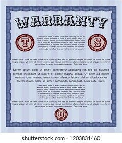 Blue Retro Warranty template. With guilloche pattern and background. Detailed. Cordial design. 