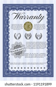 Blue Retro Warranty template. With linear background. Artistry design. Vector illustration. 