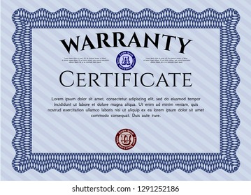 Blue Retro Warranty template. Lovely design. With complex linear background. Vector illustration. 