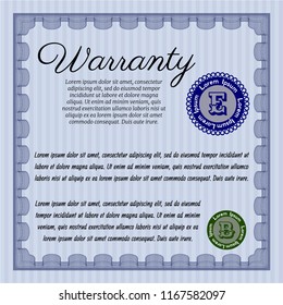 Blue Retro Warranty template. Money design. Detailed. With complex background. 