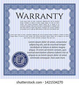 Blue Retro Warranty template. Money Pattern design. Customizable, Easy to edit and change colors. With complex linear background. 