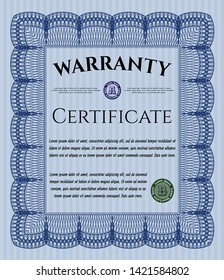 Blue Retro Warranty template. Money Pattern. Vector illustration. With background. 