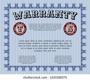 Blue Retro Warranty template. Money style design. Customizable, Easy to edit and change colors. With great quality guilloche pattern. 