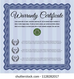 Blue Retro Warranty template. Printer friendly. Vector illustration. Money Pattern design. 