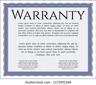 Blue Retro Warranty template. Printer friendly. Detailed. Money style design. 