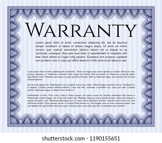 Blue Retro Warranty template. Printer friendly. Artistry design. Vector illustration. 