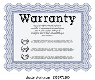 Blue Retro Warranty template. Printer friendly. Vector illustration. Sophisticated design. 