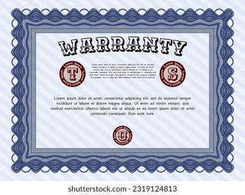 Blue Retro Warranty template. Superior design.   Vector illustration. 