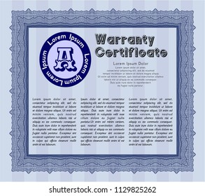 Blue Retro Warranty template. Vector illustration. With complex background. Modern design. 
