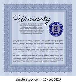 Blue Retro Warranty template. Vector illustration. With background. Beauty design. 