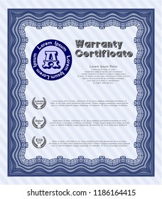 Blue Retro Warranty template. Vector illustration. Printer friendly. Modern design. 