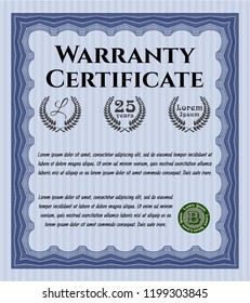 Blue Retro Warranty template. Vector illustration. Printer friendly. Money Pattern design. 