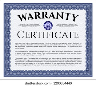 Blue Retro Warranty template. Vector illustration. Easy to print. Good design. 