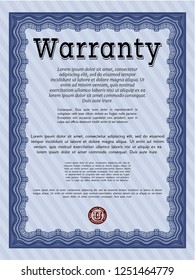 Blue Retro Warranty template. Vector illustration. Complex background. Artistry design. 