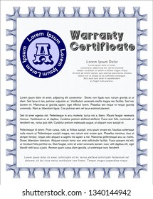 Blue Retro Warranty template. Vector illustration. With guilloche pattern and background. Money Pattern design. 