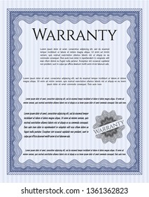 Blue Retro Warranty template. Vector illustration. With complex linear background. Superior design. 